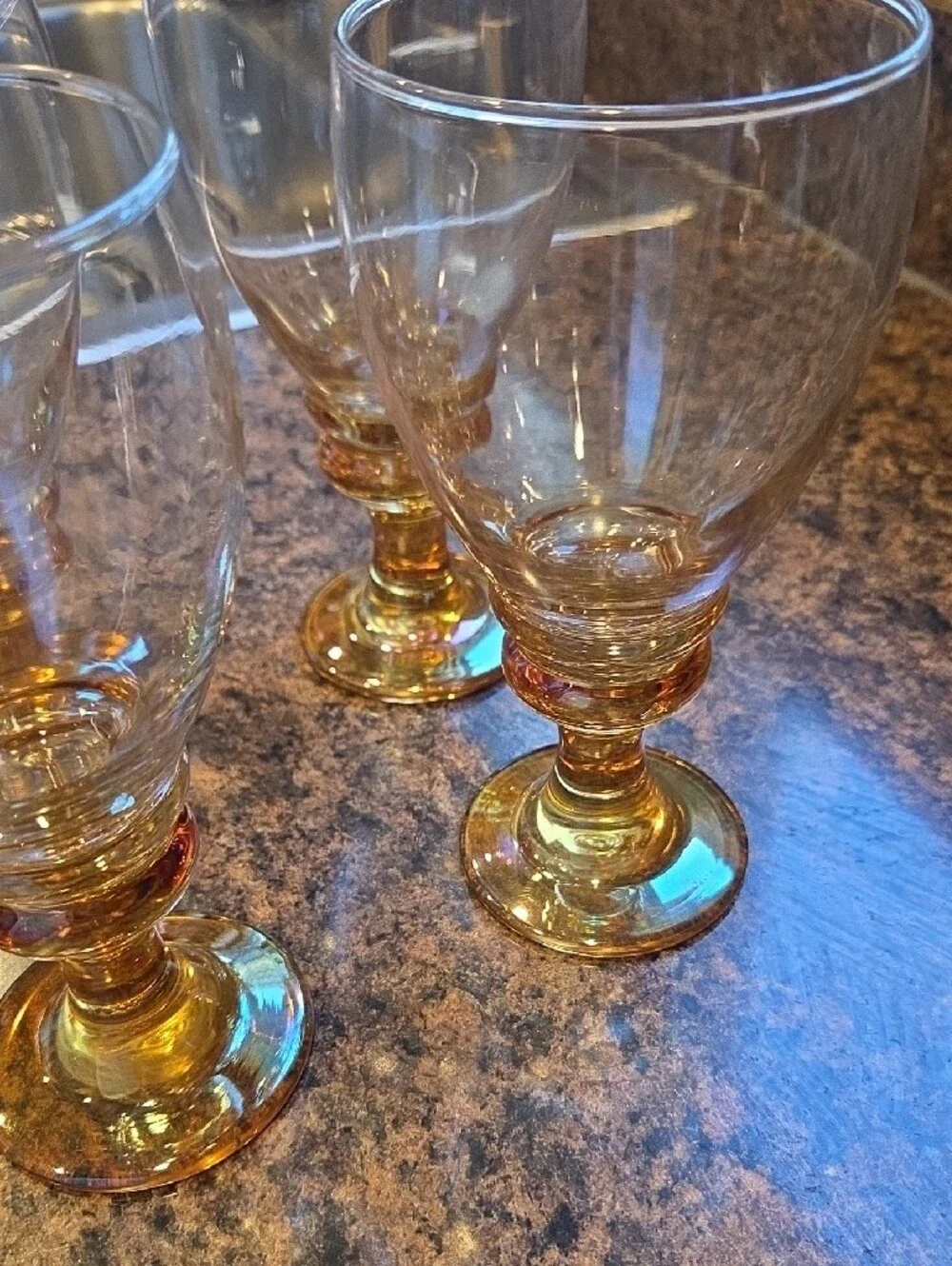 Pier 1 Amber Glass Goblet Set - Elegant Home Dining Wine Glasses
